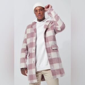 NWT CHECKERED SINGLE BREASTED OVERCOAT by Boohooman